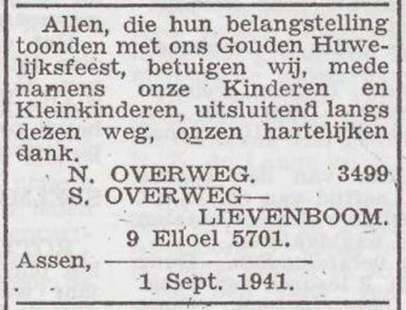 Dankbetuiging van het gezin Nathan en Sara Overweg-Lievenboom