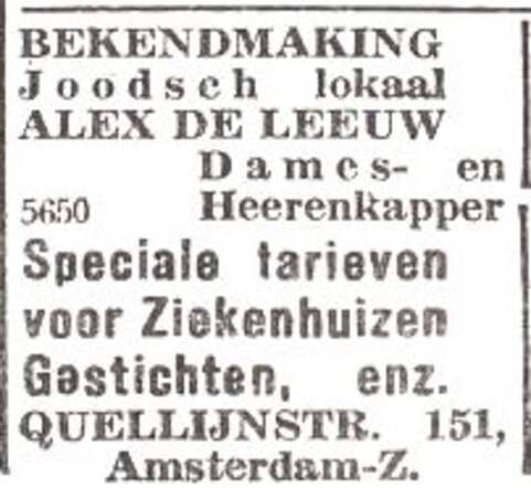 Advertentie van Alexander Louis de Leeuw