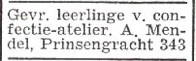 Advertentie van kleermaker Alexander Mendel