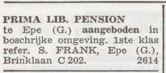 Advertentie 'te huur aangeboden' van Salomon Frank