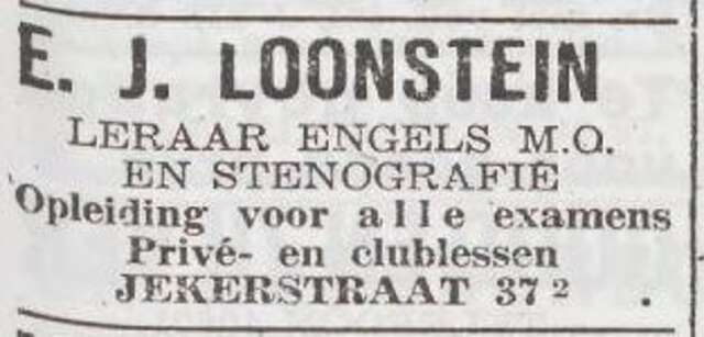 Advertentie van leraar Emanuel Loonstein