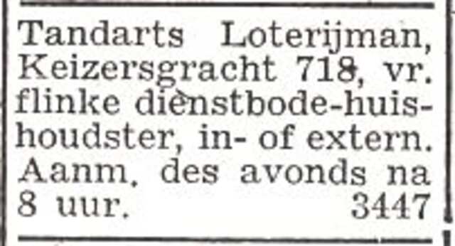 Advertentie van tandarts Aäron Loterijman