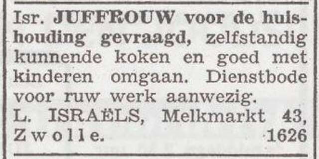Advertentie van Louise Israëls-de Jong
