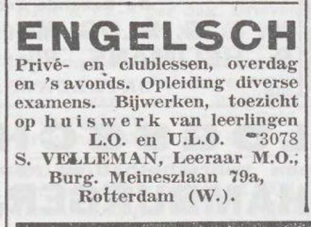 Advertentie van leraar Salomon Velleman