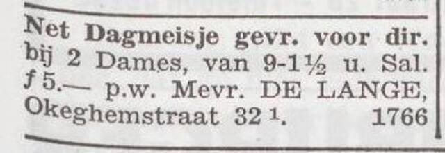 Advertentie van de dames De Lange
