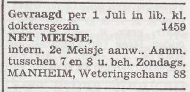 Advertentie van Bertha Manheim-Seyffers