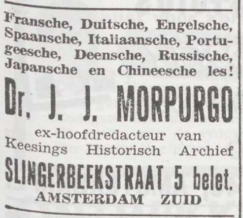 Advertentie van dr. Joseph Morpurgo