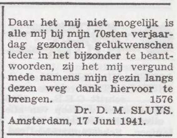 Dankbetuiging van dr. David Mozes Sluys