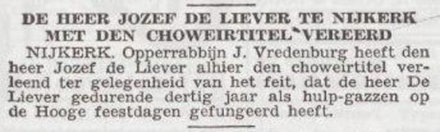 Choweirtitel voor Joseph de Liever