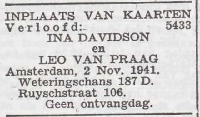 Aankondiging van de verloving van Roline Davidson en Leman van Praag