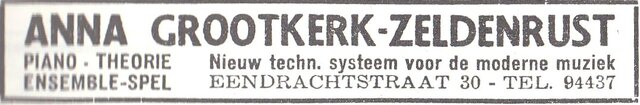 Advertentie van pianiste Anna Grootkerk-Zeldenrust