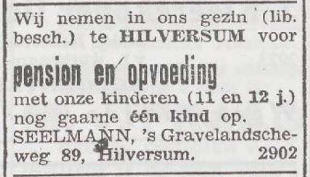 Advertentie van het gezin Ernst Seelmann
