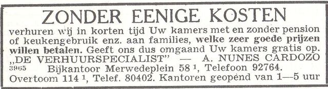 Advertentie te huur aangeboden van Abraham Nunes Cardozo