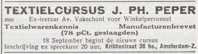 Advertentie van Jacob Peper