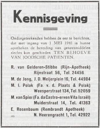 Mededeling van apotheker Leonore Vita Israël-Jacobs