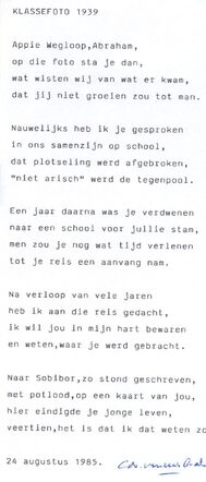 Poem in memory of Appie Wegloop