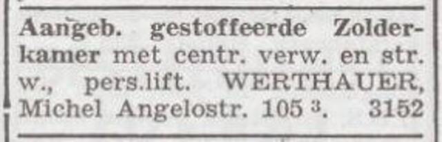 Advertentie 'te huur aangeboden' van Bernhard Werthauer