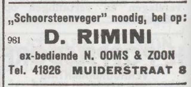 Advertentie van schoorsteenveger David Rimini