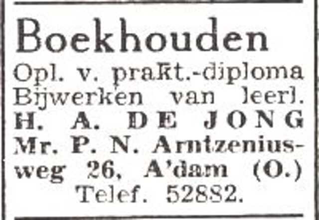 Advertentie van Henri Abraham de Jong