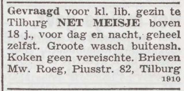 Advertentie van Sara Roeg-van Praag