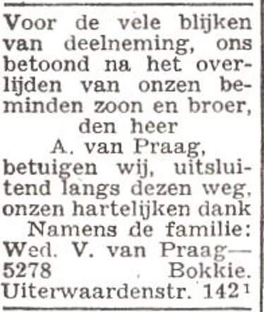 Dankbetuiging van de familie van Praag
