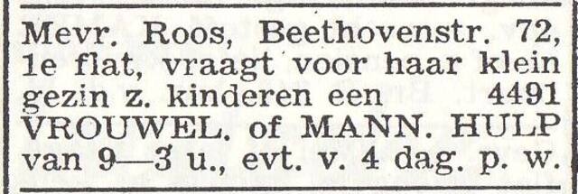 Advertentie van het gezin Roos