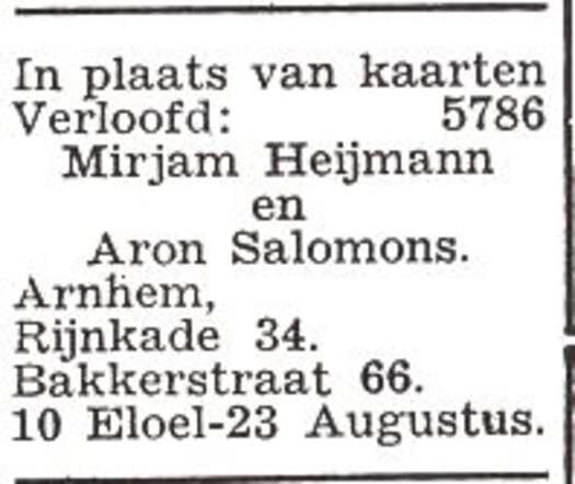 Bekendmaking van de verloving van Mirjam Heijmann en Aron Salomons