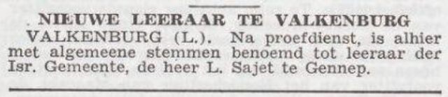 Benoeming van Levie Sajet