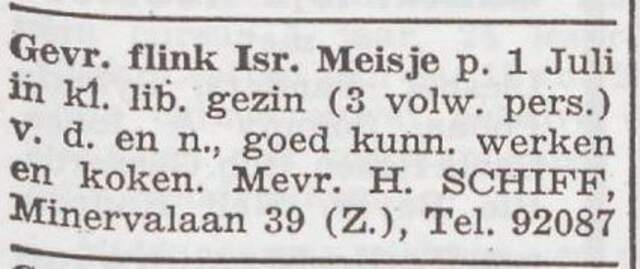Advertentie van Henni Schiff-Ettinghausen