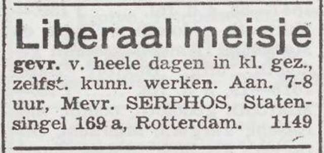 Advertentie van Sophia Serphos-de Wit