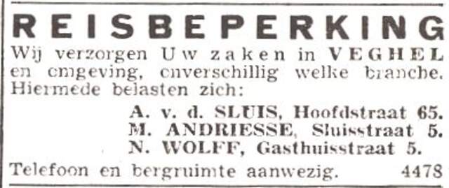 Advertentie van Aäron van der Sluis, M. Andriesse en Nico Wolf