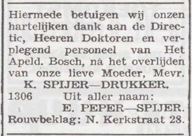 Dankbetuiging namens Esther Peper-Spijer
