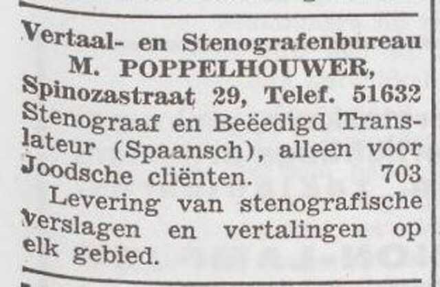 Advertentie van Mozes Poppelhouwer