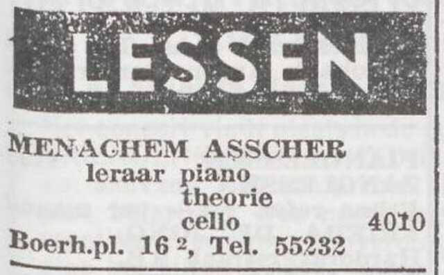 Advertentie van Menachem Asscher