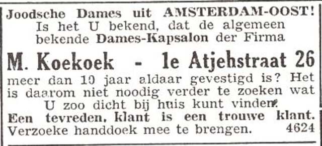 Advertentie van kapper Mozes Koekoek