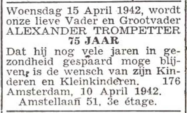 Aankondiging van de viering van de 75ste verjaardag van Alexander Trompetter