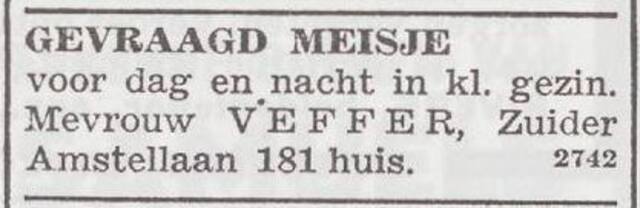 Advertentie van Roosje Veffer-Koopman