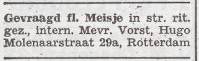 Advertentie van Henriette Vorst-van Gelder