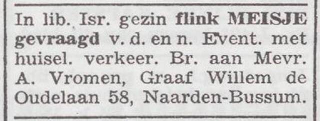 Advertentie van Caroline Vromen-Stranders