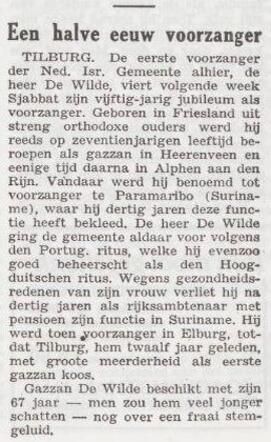 Vijftigjarig jubileum van Jakob de Wilde als voorzanger