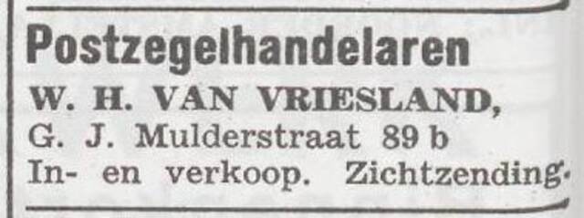 Advertentie van Wolf Henri van Vriesland