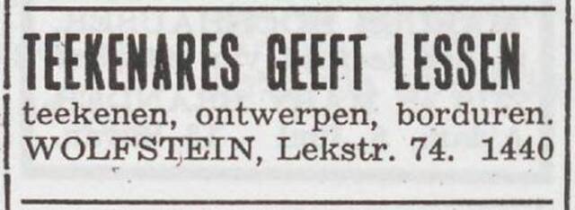 Advertentie van Sophie Wolfstein-Roelmann