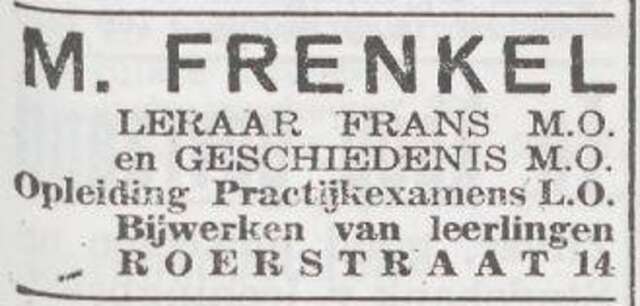 Advertentie van Maximiliaan Frenkel
