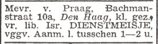 Advertentie van het gezin Louis Guillaume van Praag