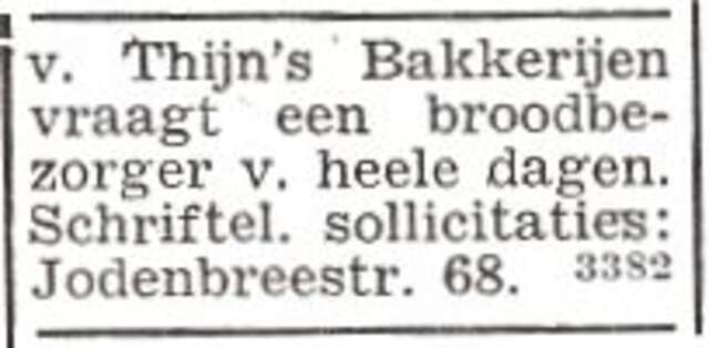 Advertentie van bakker Salomon van Thijn