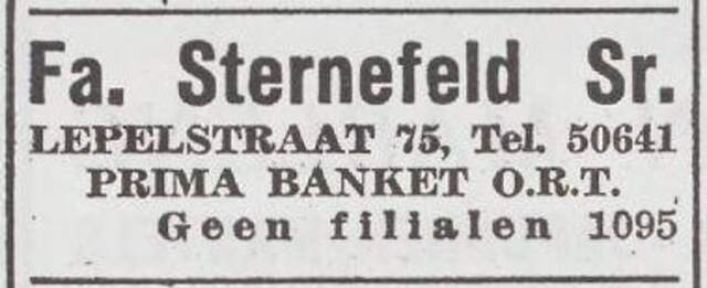 Advertentie van banketbakker Isaac Sternefeld
