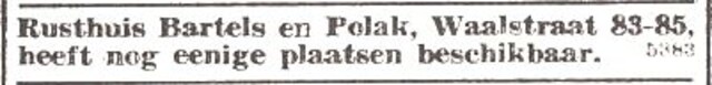 Advertentie van het rusthuis Bartels en Polak
