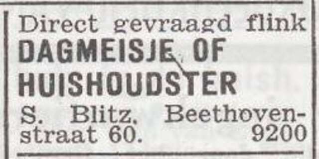 Advertentie van het gezin Salomon Blitz
