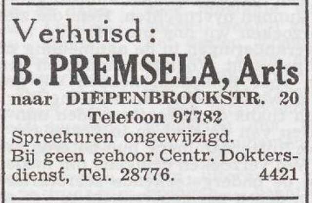 Verhuisbericht van de arts Benedictus Premsela