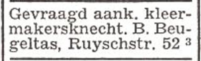 Advertentie van kleermaker Benedictus Beugeltas